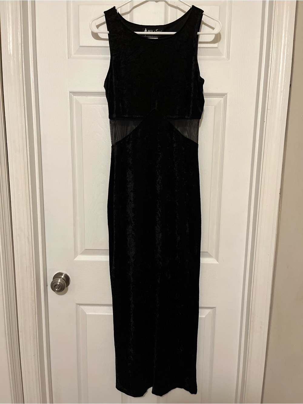 All that Jazz Black Velvet Maxi Dress with Sheer Side Panels